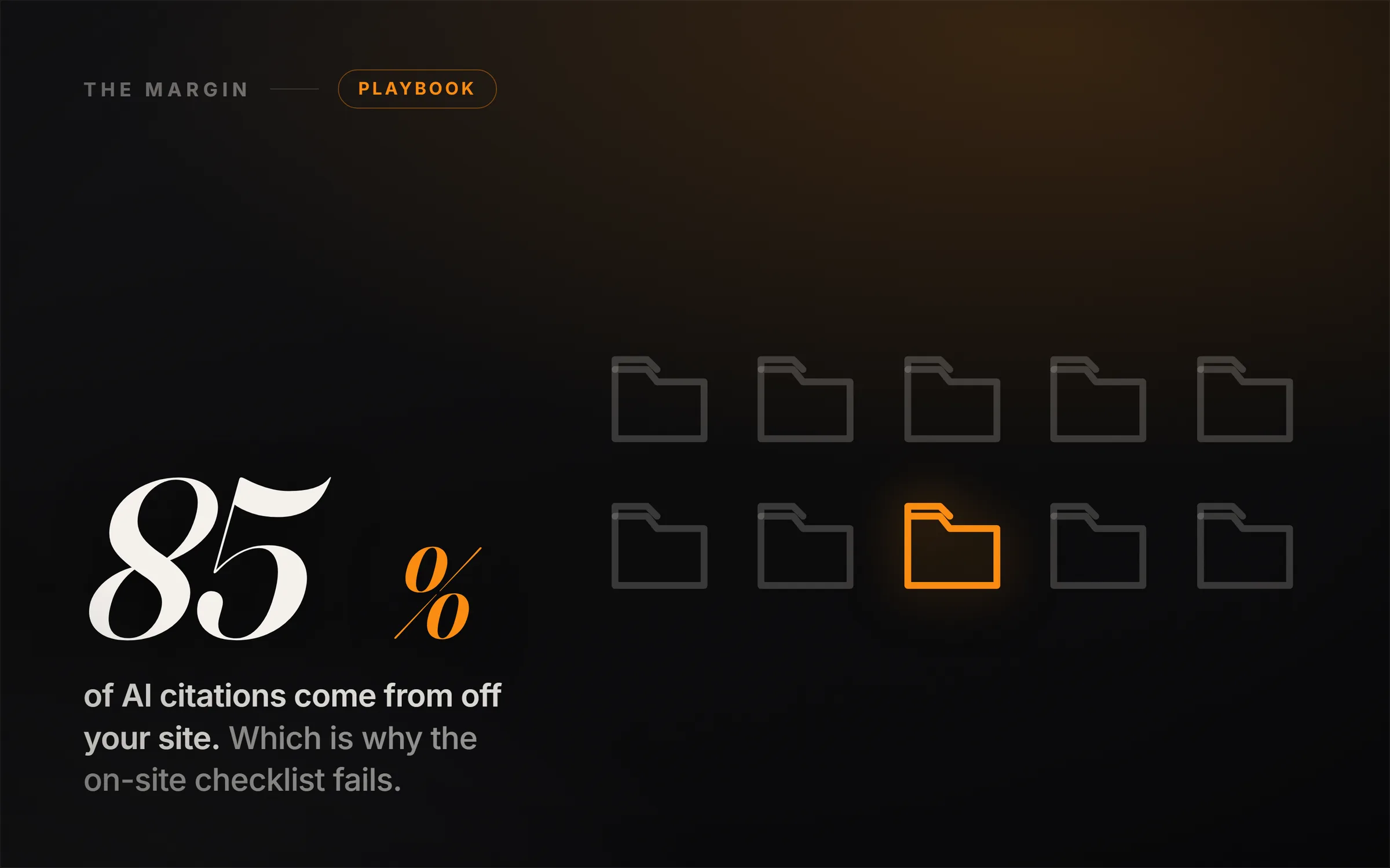 A glowing amber folder labeled New Service standing out from rows of dim grey folders on a dark desk, with the words untapped, high demand, recurring.