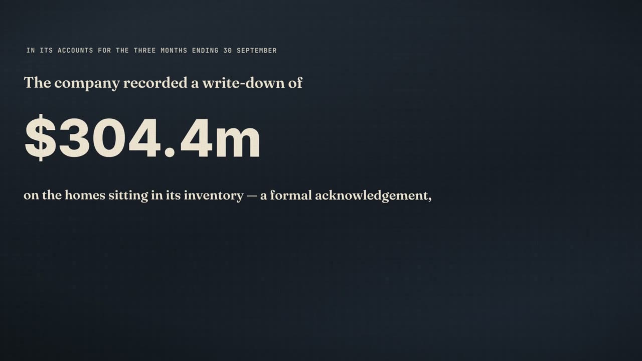 Frame from the film: In its accounts for the three months ending 30 September, the company recorded a write-down of $304.4m on the homes sitting in its inventory, a formal acknowledgement.