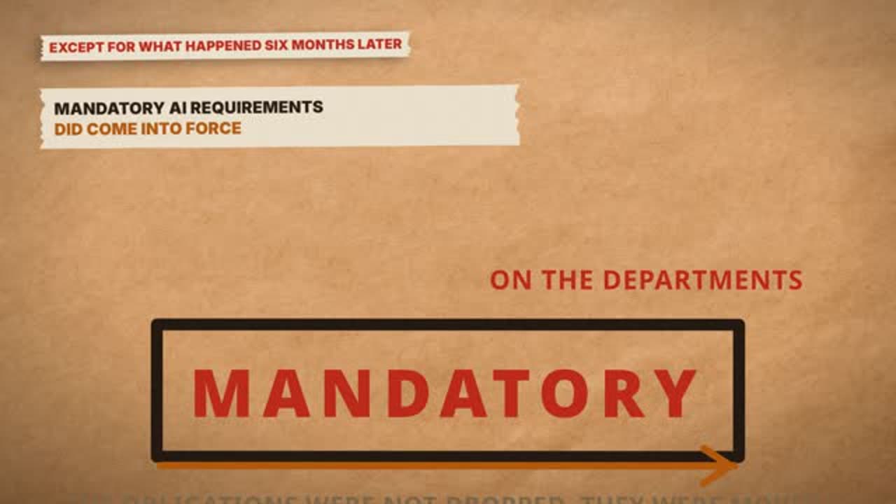 Frame from the film: mandatory AI requirements did come into force, on the departments. Mandatory.